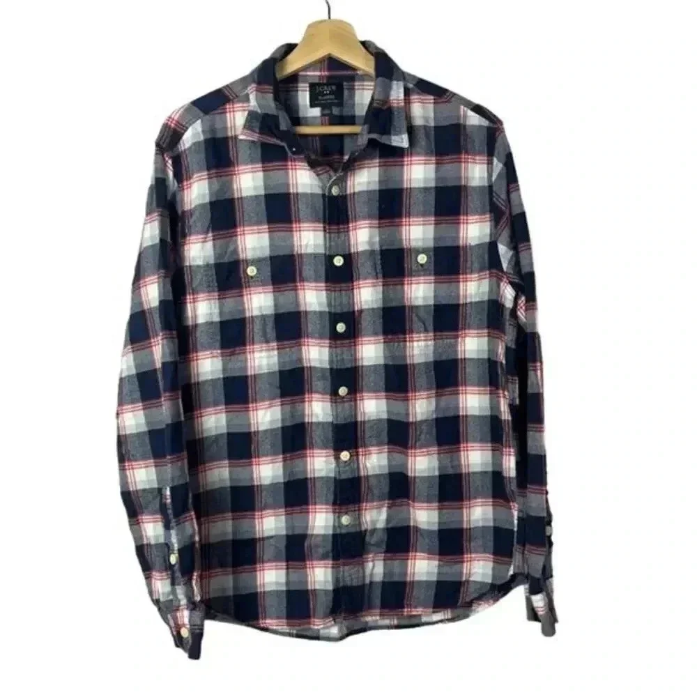J. Crew Blue & Red Plaid Long Sleeve Button Down Flannel L
